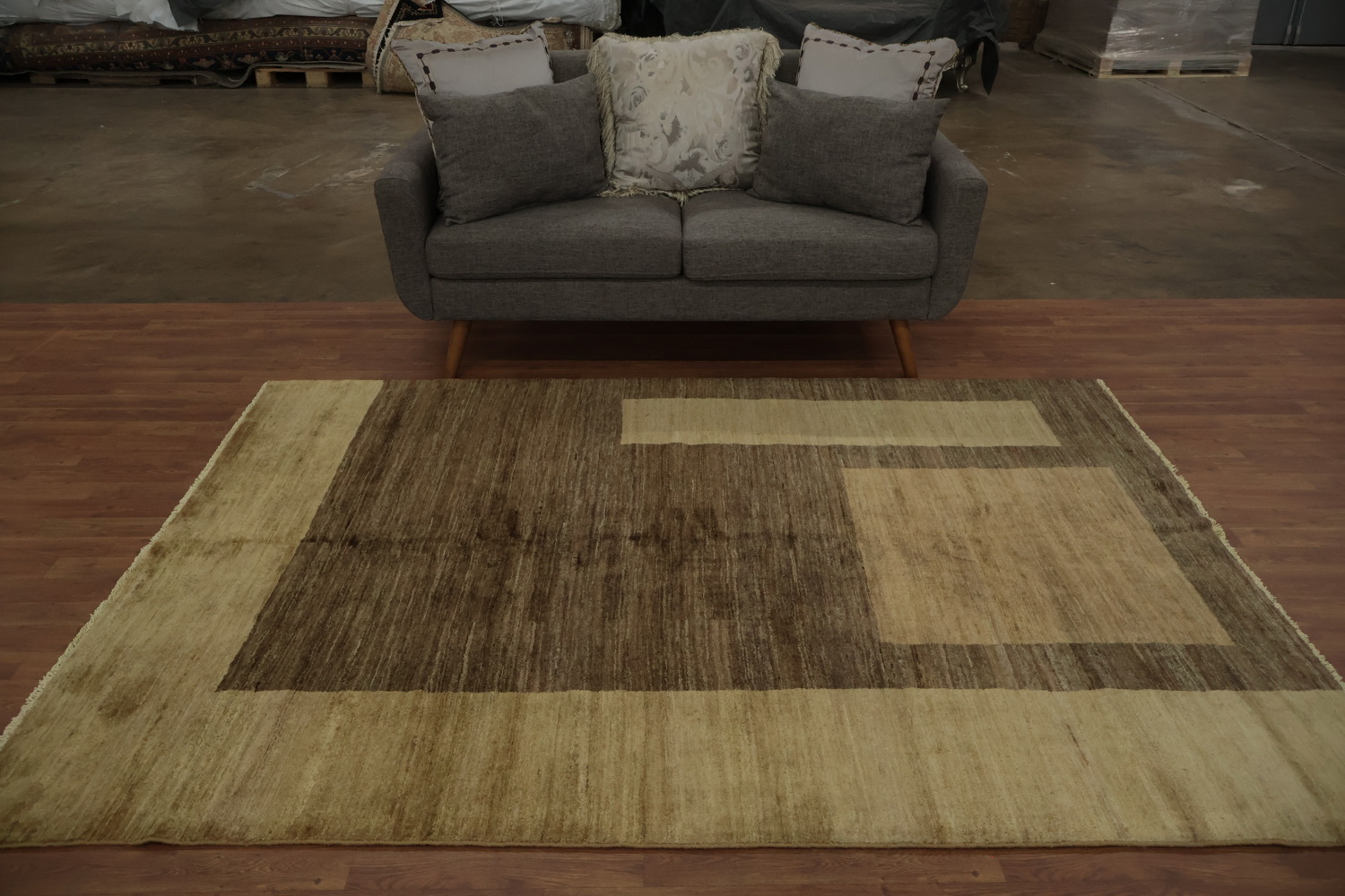 Neutral Tone Modern Gabbeh Area Rug 6x8 with Geometric Shapes