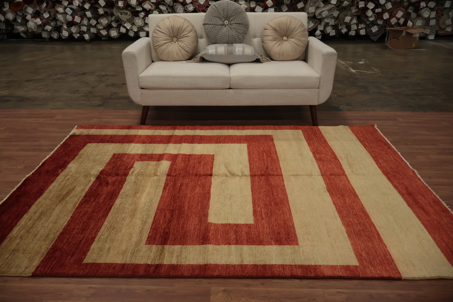 Geometric Gabbeh Vegetable Dye Area Rug 6x8 with Maze-like Design