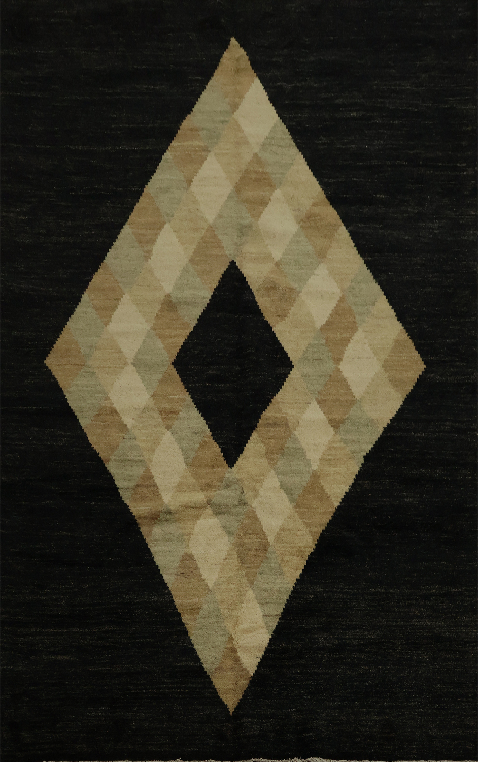 Bold Diamond Motif in Luxurious Black Gabbeh Area Rug 6x8