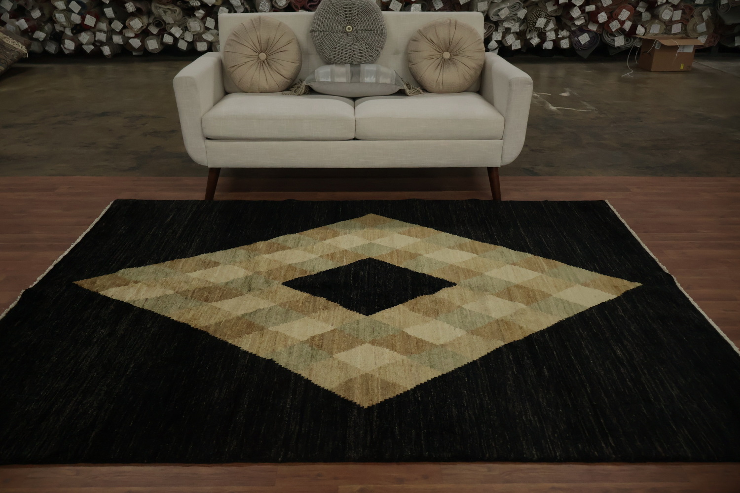 Bold Diamond Motif in Luxurious Black Gabbeh Area Rug 6x8