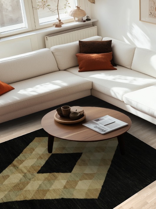 Bold Diamond Motif in Luxurious Black Gabbeh Area Rug 6x8