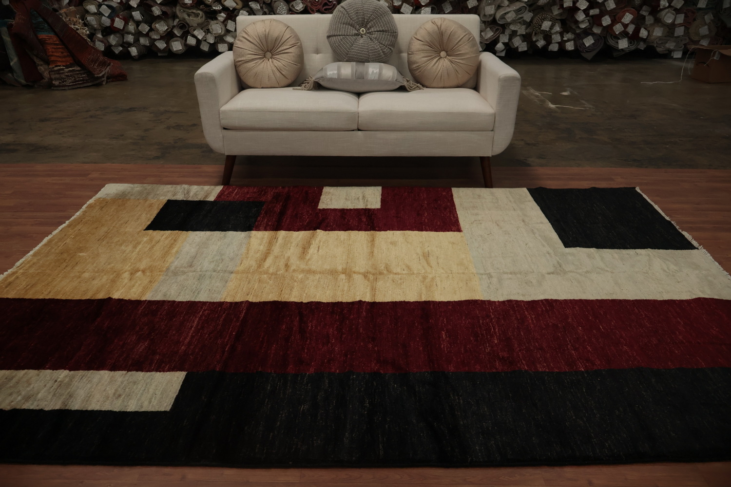 Contemporary Chic Minimalist Vegetable Dye Gabbeh Area Rug 7x9