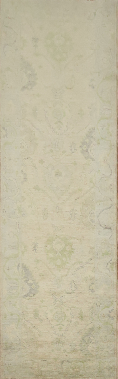 Floral Oushak Vegetable Dye Runner Rug 3x10