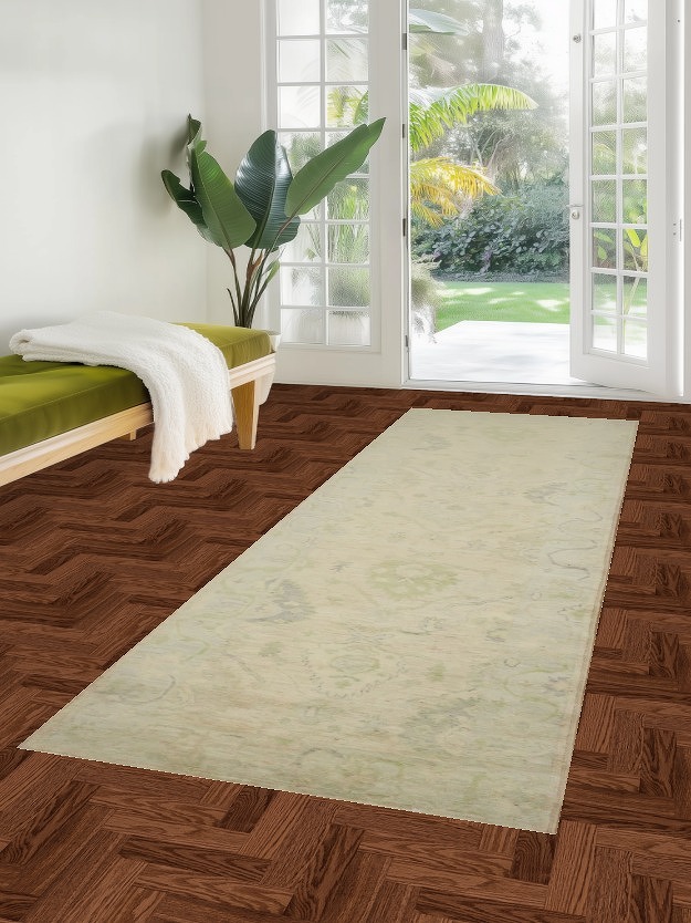 Floral Oushak Vegetable Dye Runner Rug 3x10