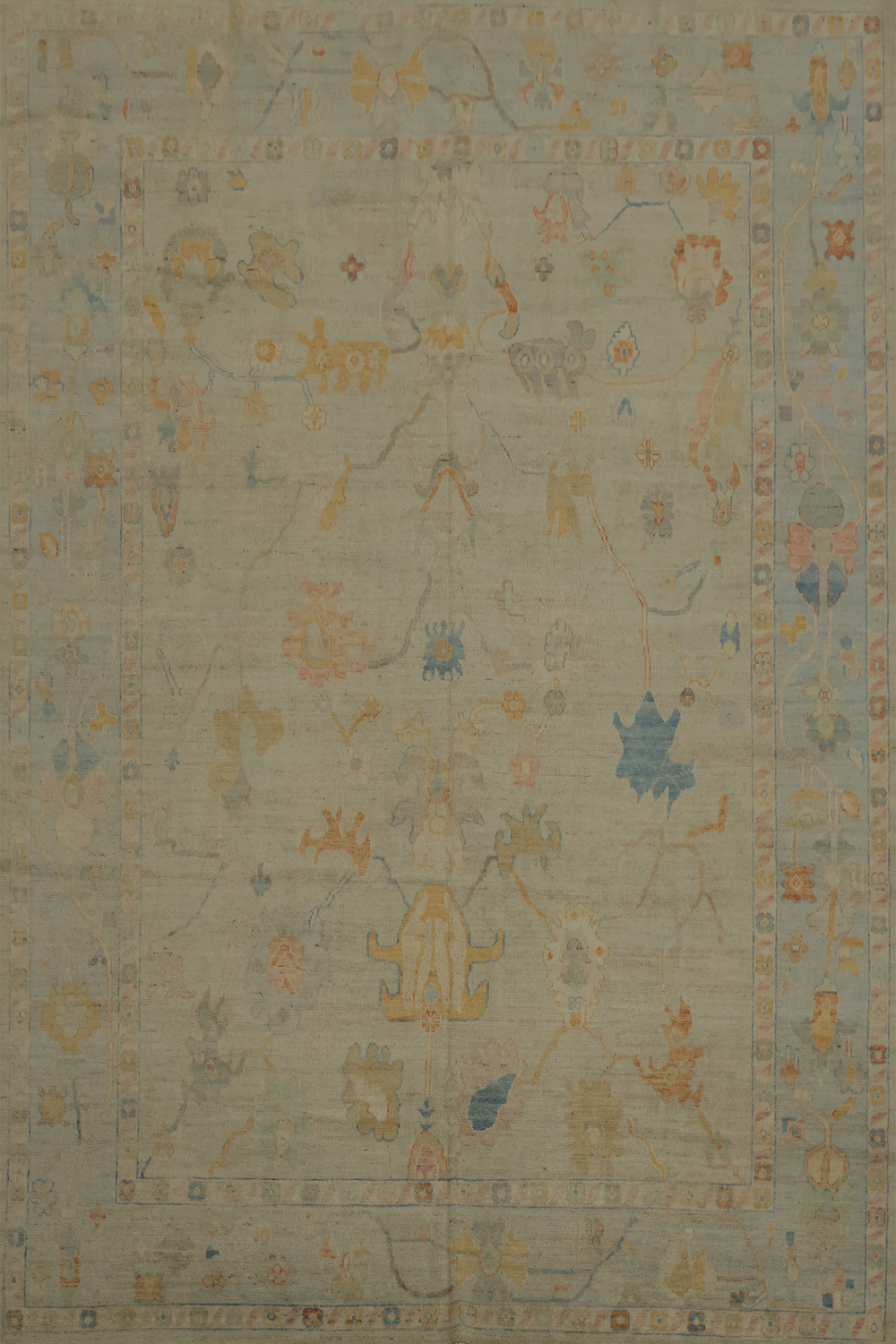 Traditional Style Oushak Area Rug 9x12 with a Harmony of Gentle Shades