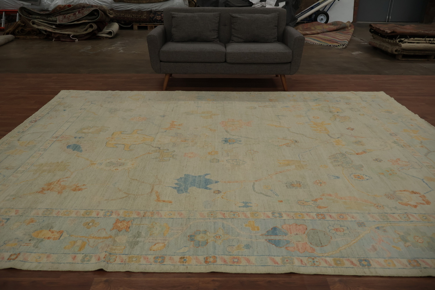 Traditional Style Oushak Area Rug 9x12 with a Harmony of Gentle Shades