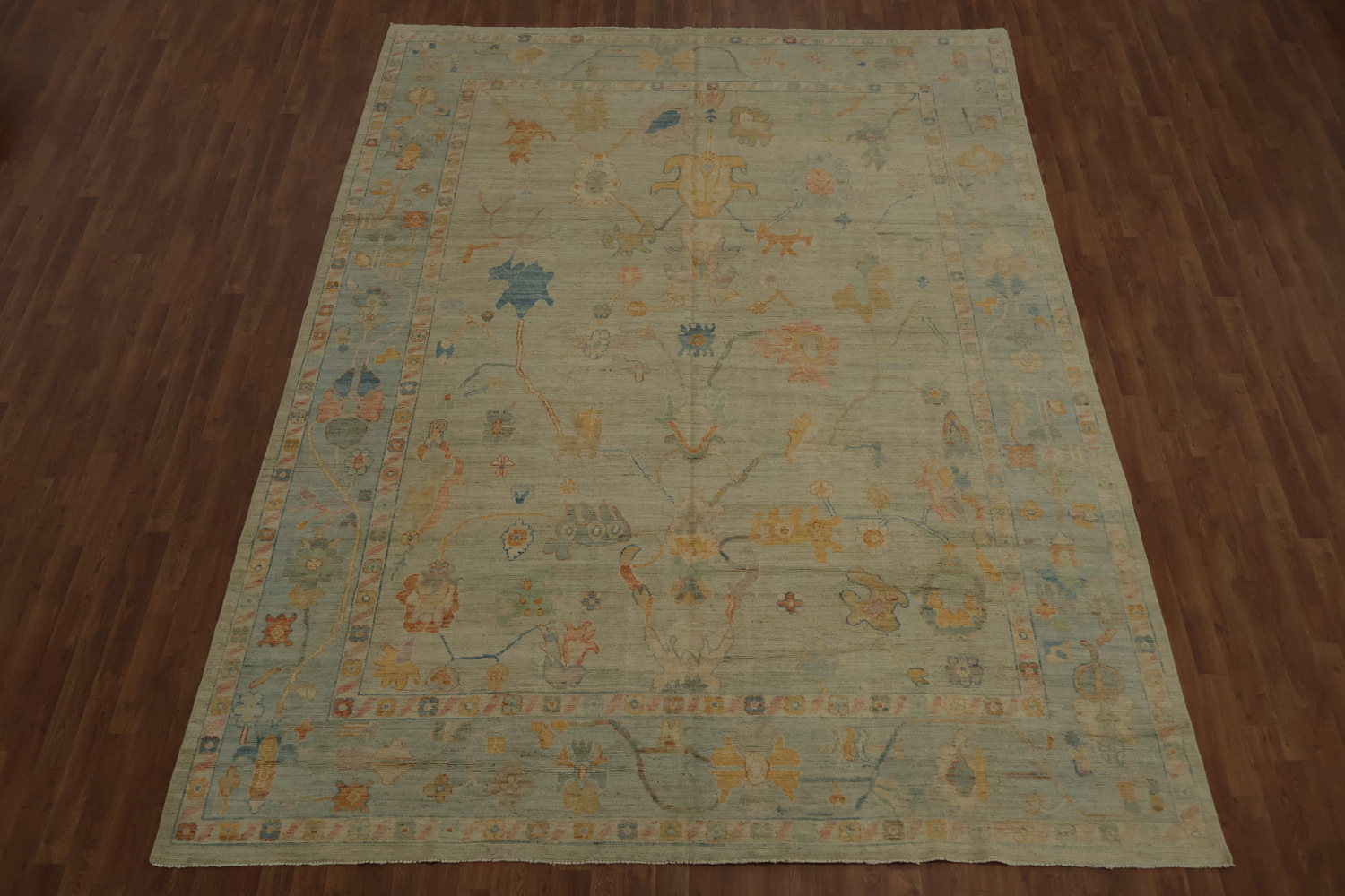 Traditional Style Oushak Area Rug 9x12 with a Harmony of Gentle Shades