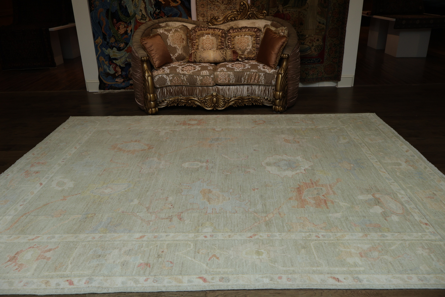 Floral Oushak Vegetable Dye Area Rug 9x12