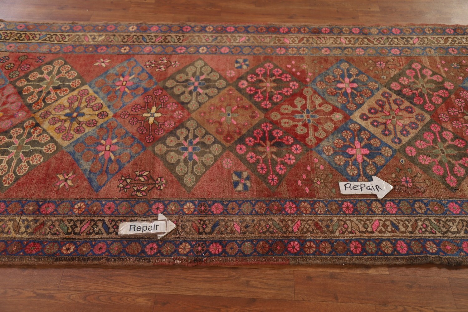 Antique Vegetable Dye Tabriz Persian Runner Rug 4x12