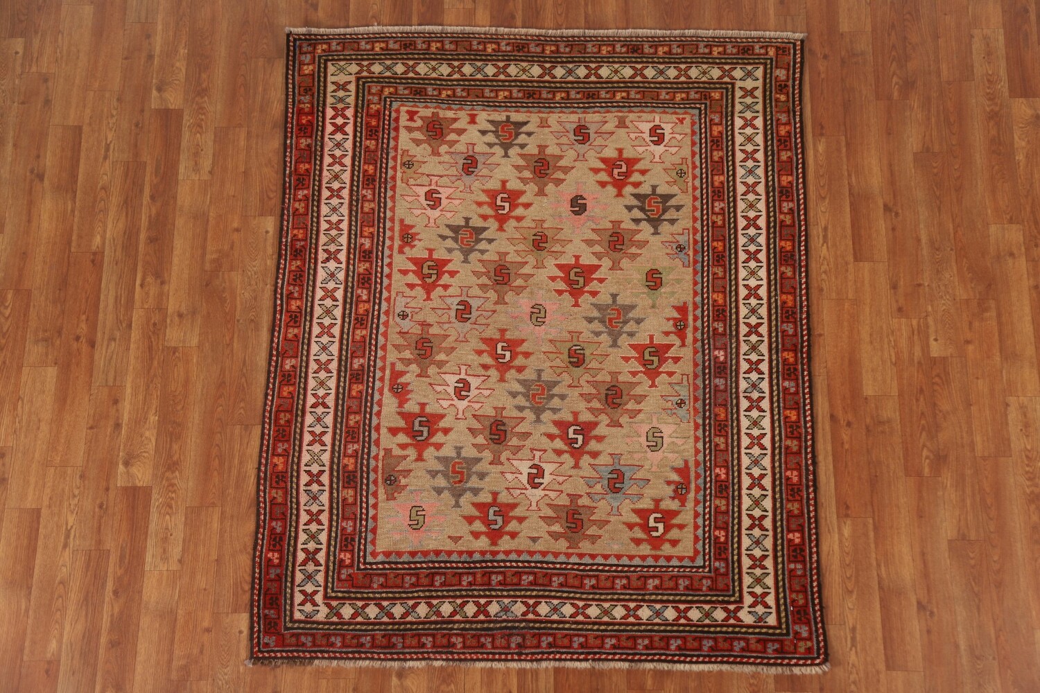 Pre-1900 Antique Vegetable Dye Kazak Oriental Area Rug 4x5
