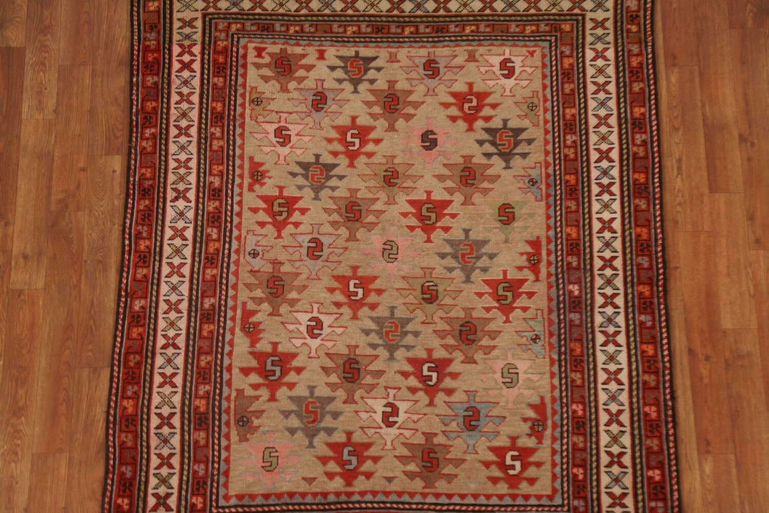 Pre-1900 Antique Vegetable Dye Kazak Oriental Area Rug 4x5