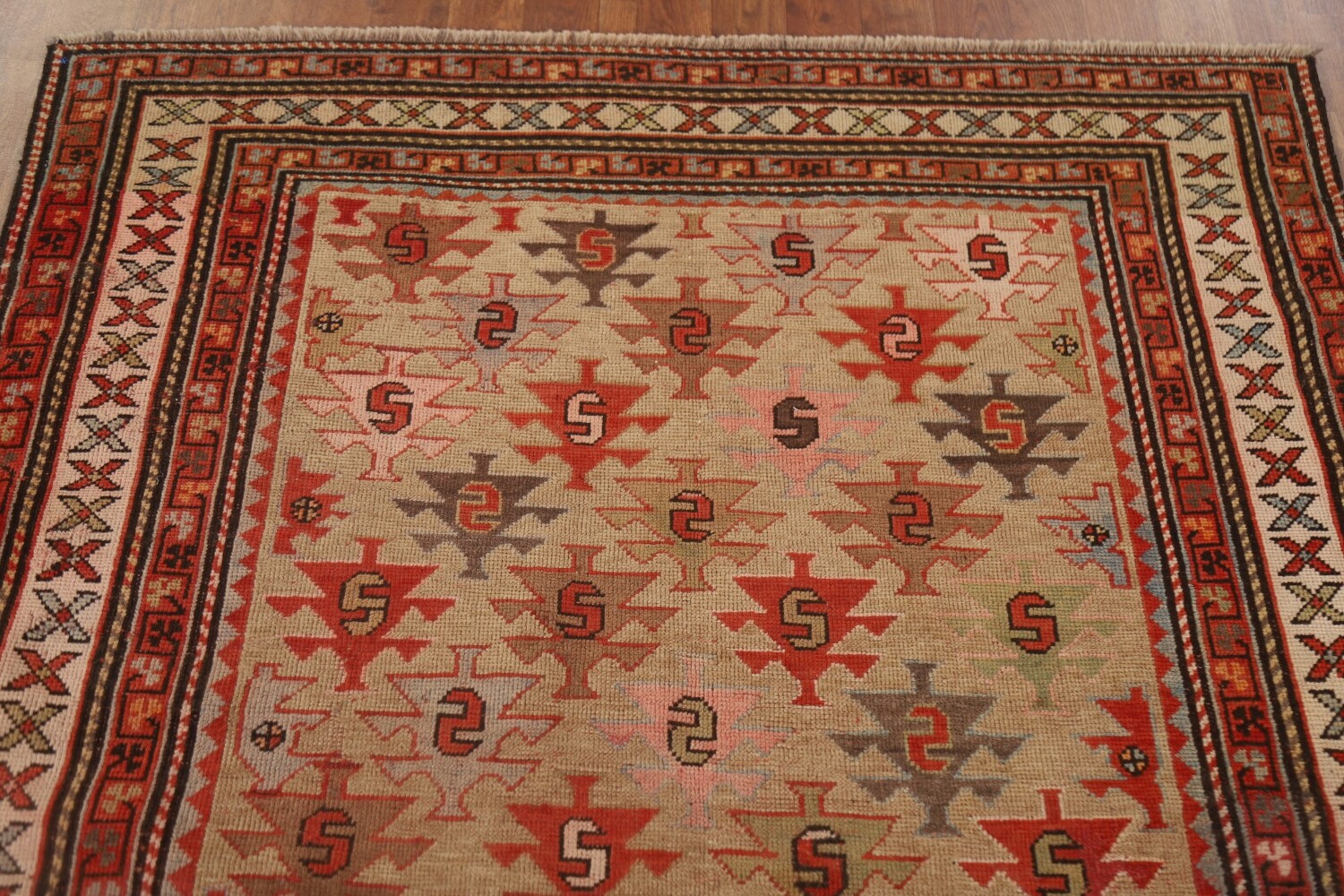 Pre-1900 Antique Vegetable Dye Kazak Oriental Area Rug 4x5