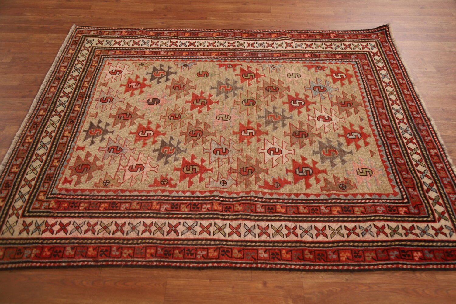 Pre-1900 Antique Vegetable Dye Kazak Oriental Area Rug 4x5