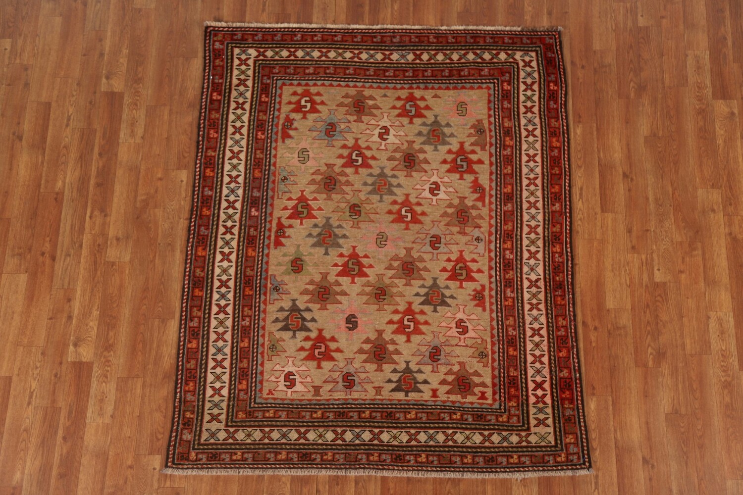 Pre-1900 Antique Vegetable Dye Kazak Oriental Area Rug 4x5