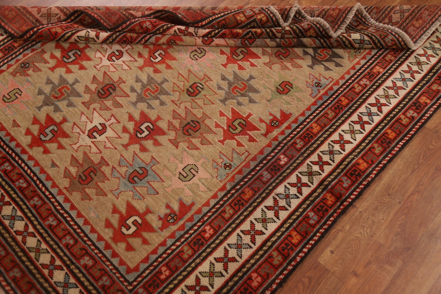 Pre-1900 Antique Vegetable Dye Kazak Oriental Area Rug 4x5