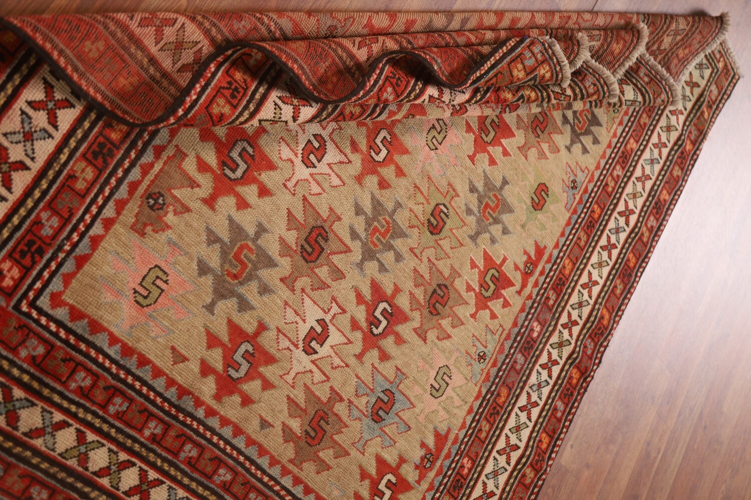 Pre-1900 Antique Vegetable Dye Kazak Oriental Area Rug 4x5