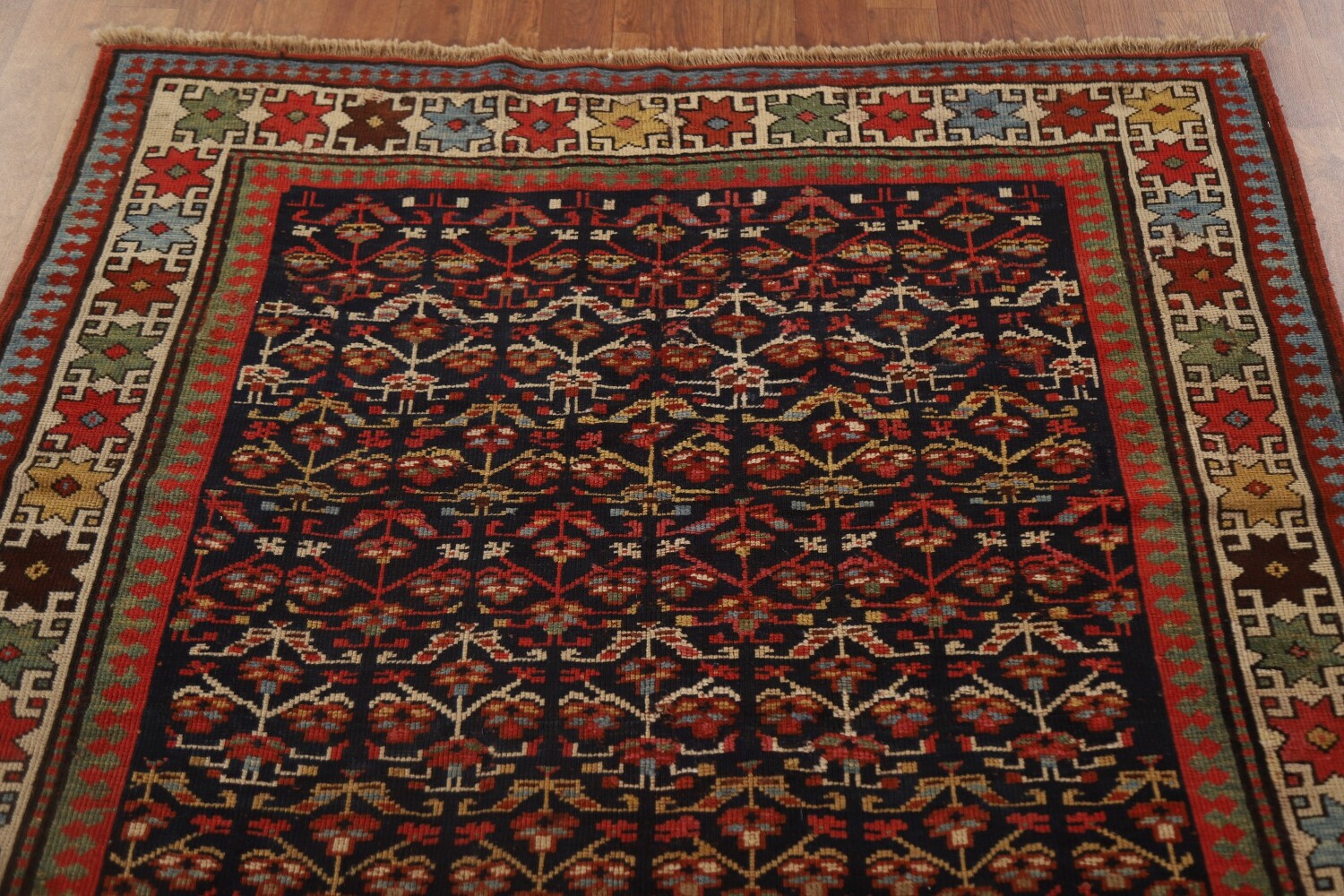 Pre-1900 Antique Vegetable Dye Kazak Oriental Rug 4x9