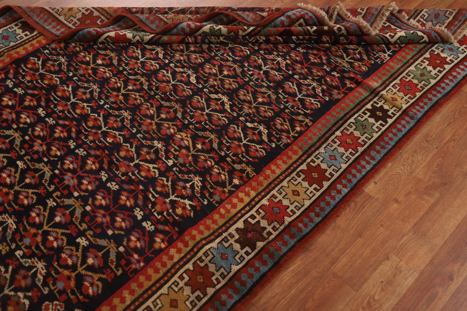 Pre-1900 Antique Vegetable Dye Kazak Oriental Rug 4x9