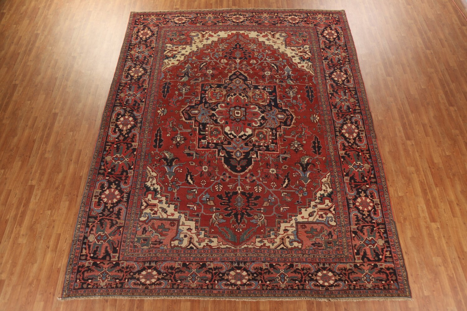 Pre-1900 Antique Vegetable Dye Heriz Serapi Persian Rug 11x13