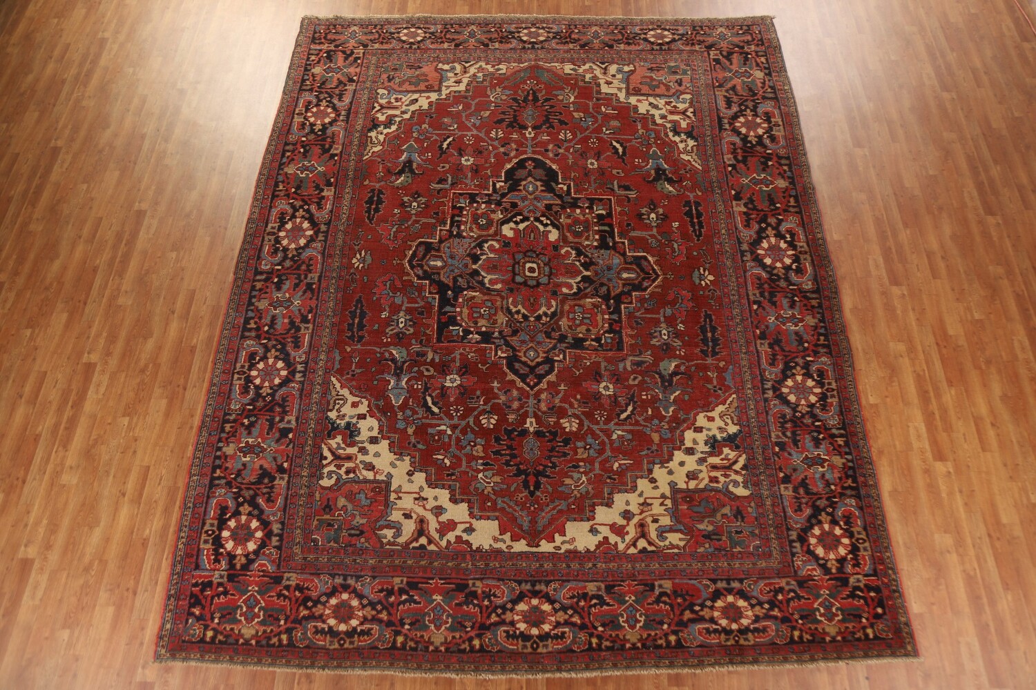 Pre-1900 Antique Vegetable Dye Heriz Serapi Persian Rug 11x13