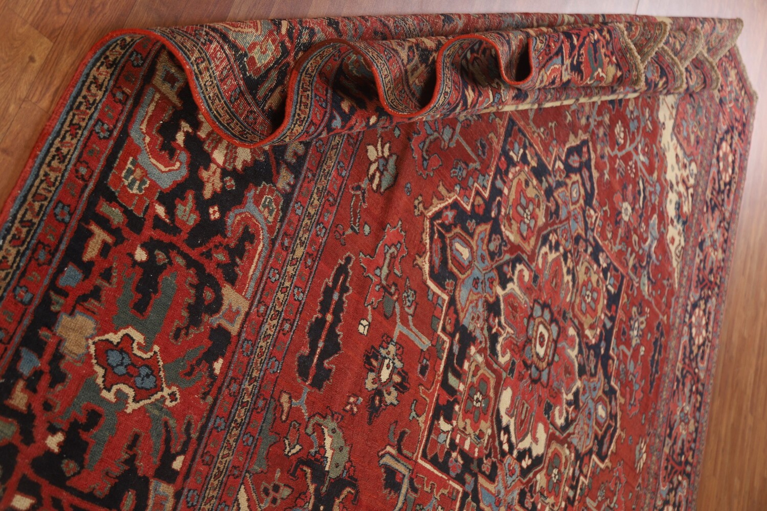 Pre-1900 Antique Vegetable Dye Heriz Serapi Persian Rug 11x13
