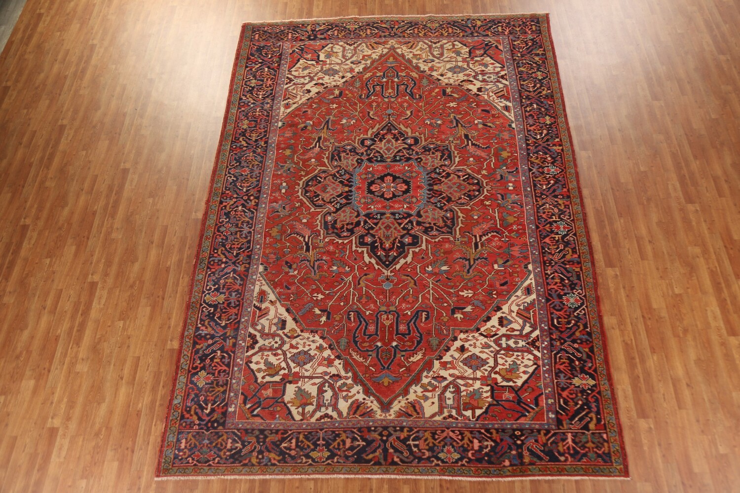 Pre-1900 Antique Vegetable Dye Heriz Serapi Persian Rug 9x14