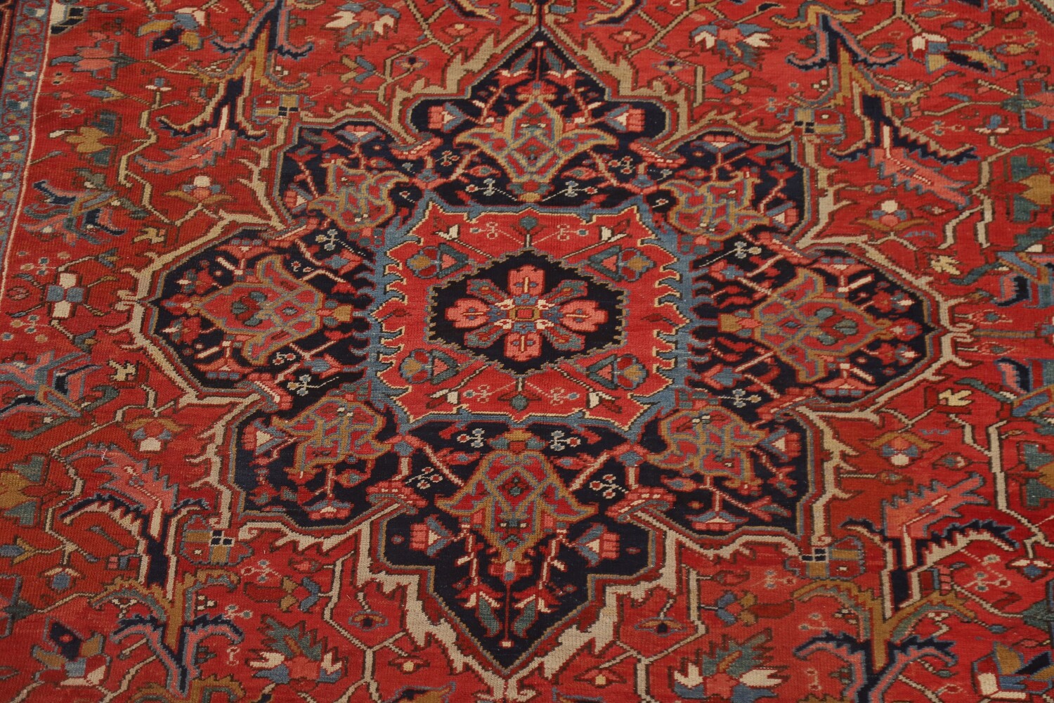Pre-1900 Antique Vegetable Dye Heriz Serapi Persian Rug 9x14