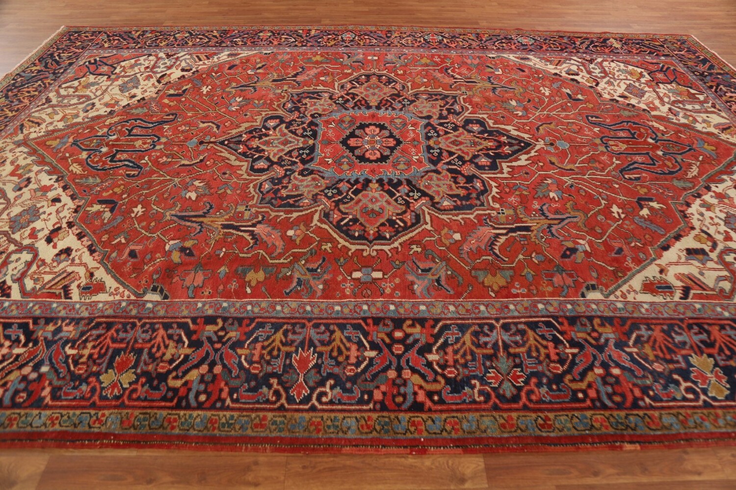 Pre-1900 Antique Vegetable Dye Heriz Serapi Persian Rug 9x14