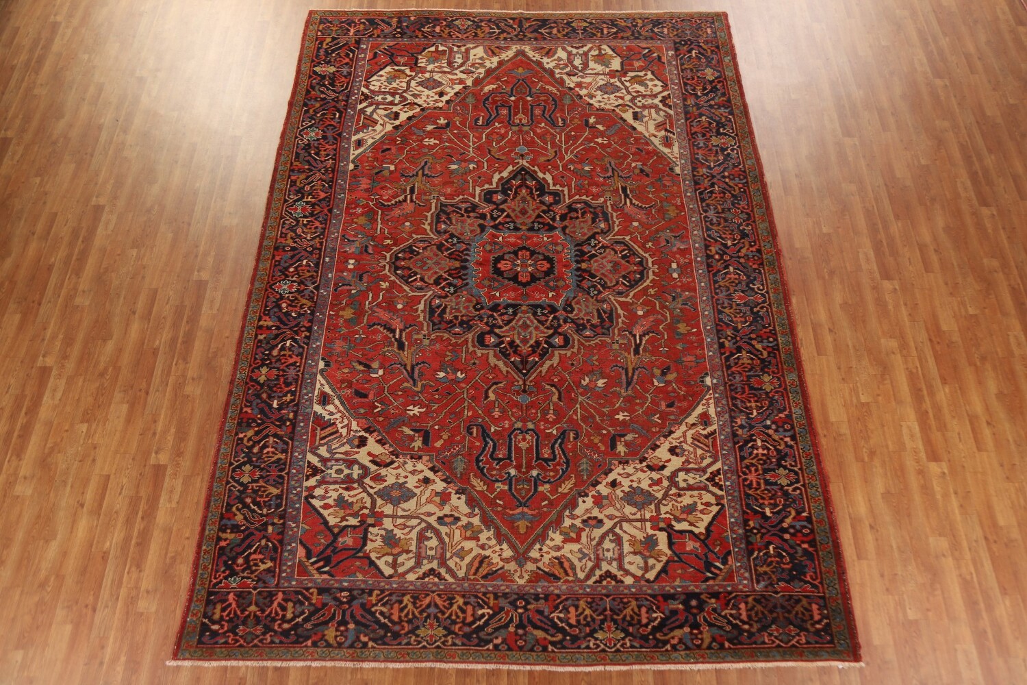 Pre-1900 Antique Vegetable Dye Heriz Serapi Persian Rug 9x14