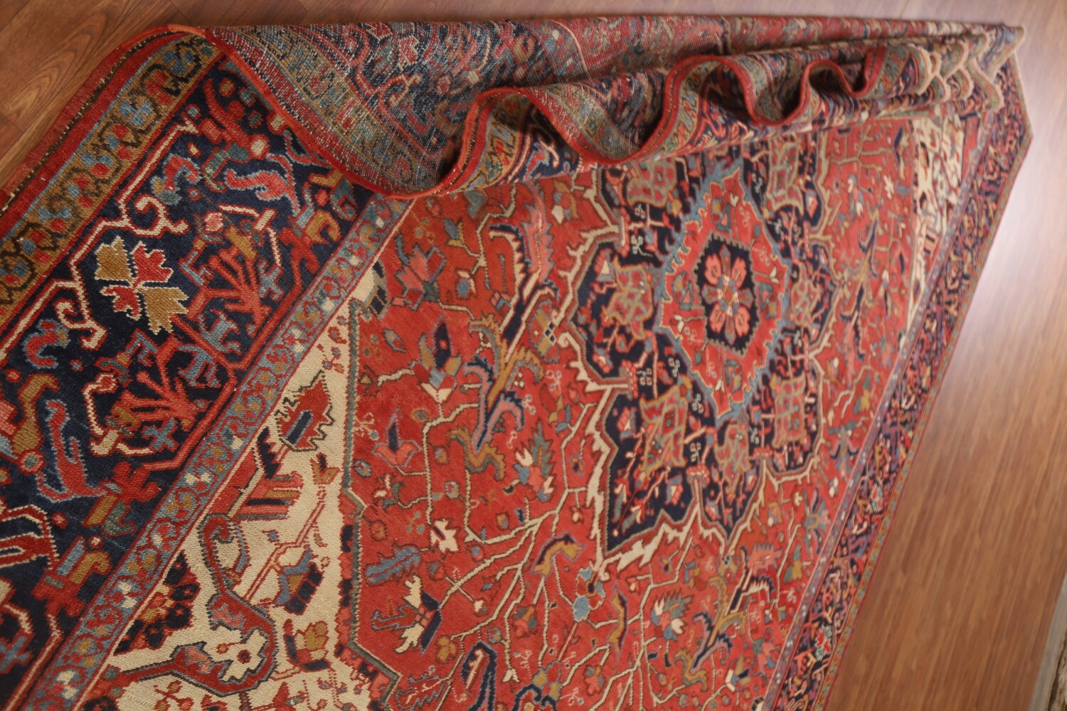 Pre-1900 Antique Vegetable Dye Heriz Serapi Persian Rug 9x14
