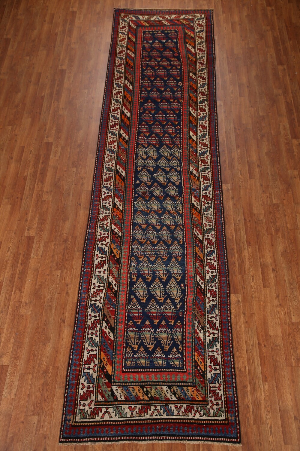 Pre-1900 Antique Vegetable Dye Kazak Oriental Rug 4x15