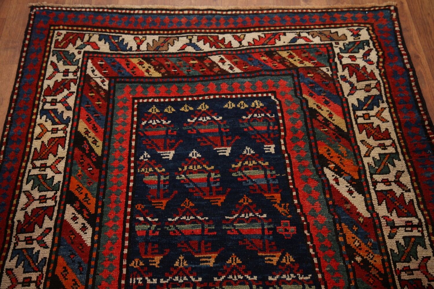 Pre-1900 Antique Vegetable Dye Kazak Oriental Rug 4x15