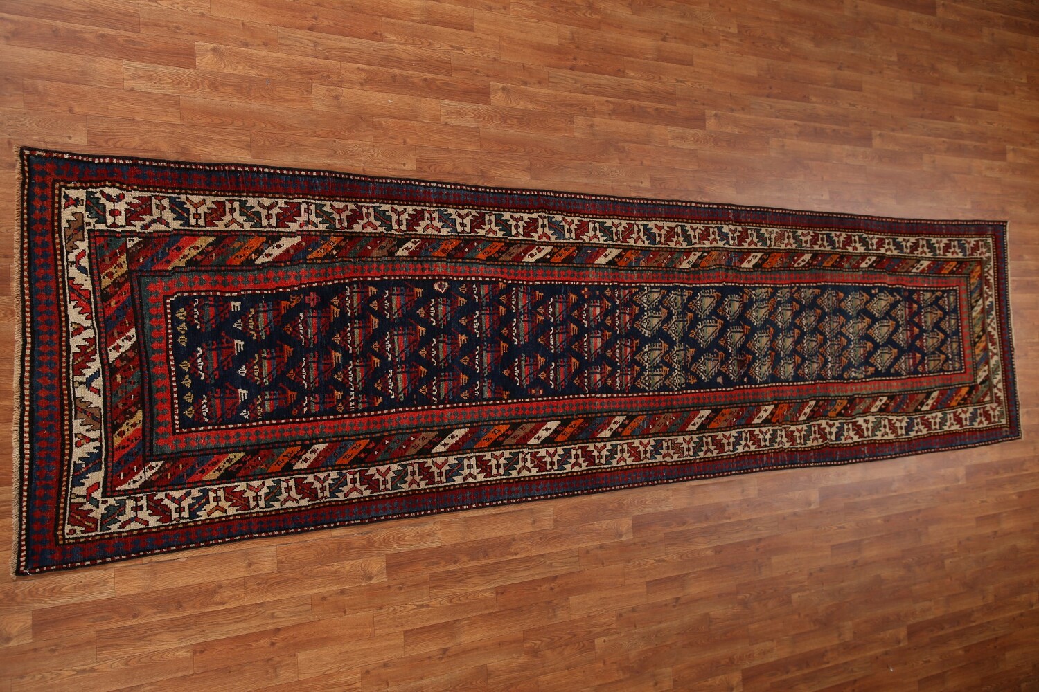 Pre-1900 Antique Vegetable Dye Kazak Oriental Rug 4x15