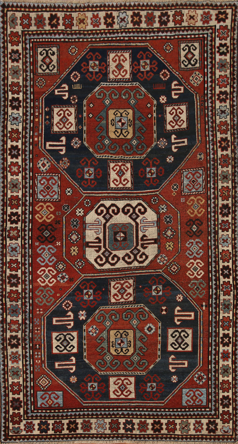 Pre-1900 Antique Vegetable Dye Kazak Oriental Area Rug 4x8