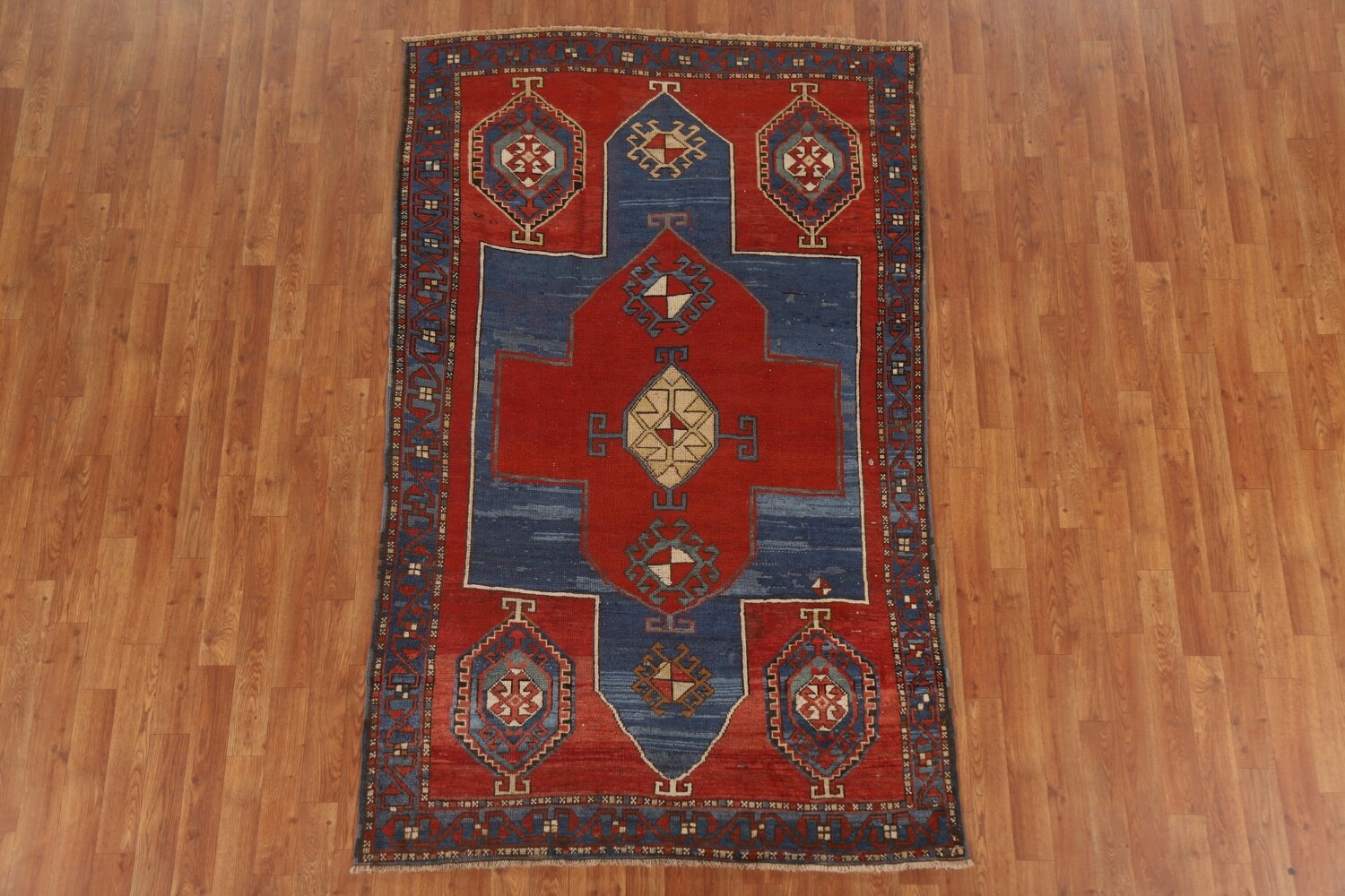 Pre-1900 Antique Vegetable Dye Kazak Oriental Area Rug 4x7