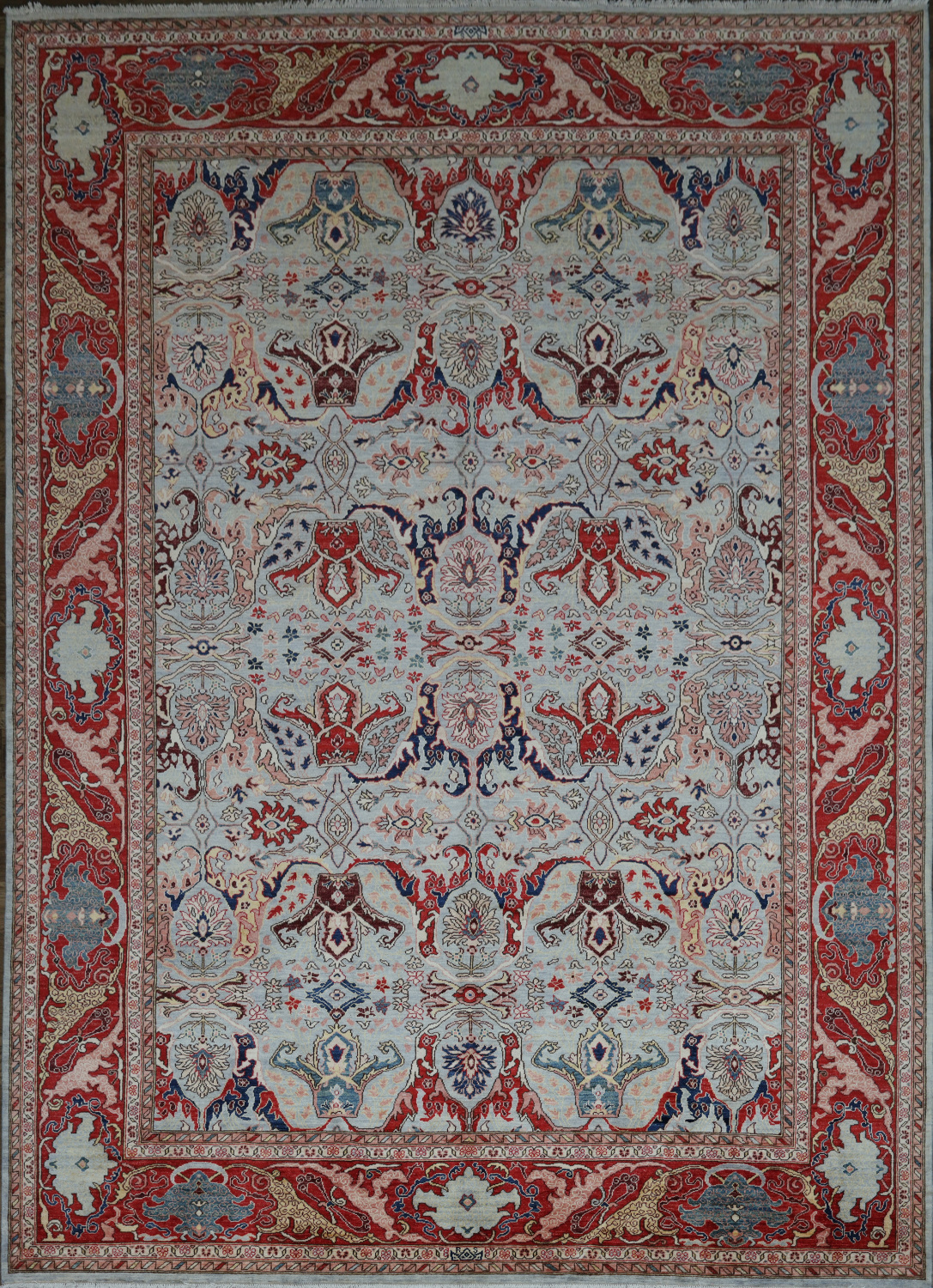 Vegetable Dye Blue and Red Ziegler All-Over Large Rug 10x14