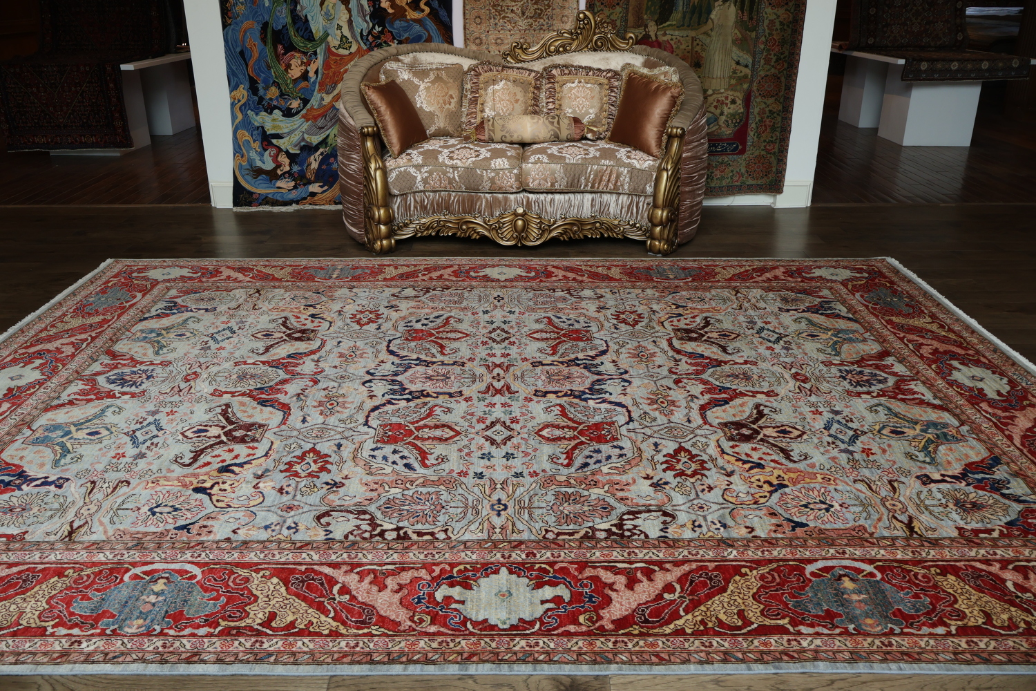 Vegetable Dye Blue and Red Ziegler All-Over Large Rug 10x14