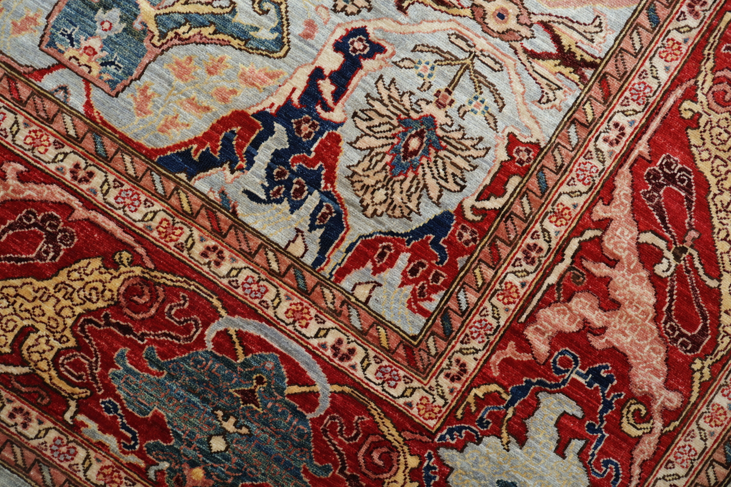 Vegetable Dye Blue and Red Ziegler All-Over Large Rug 10x14