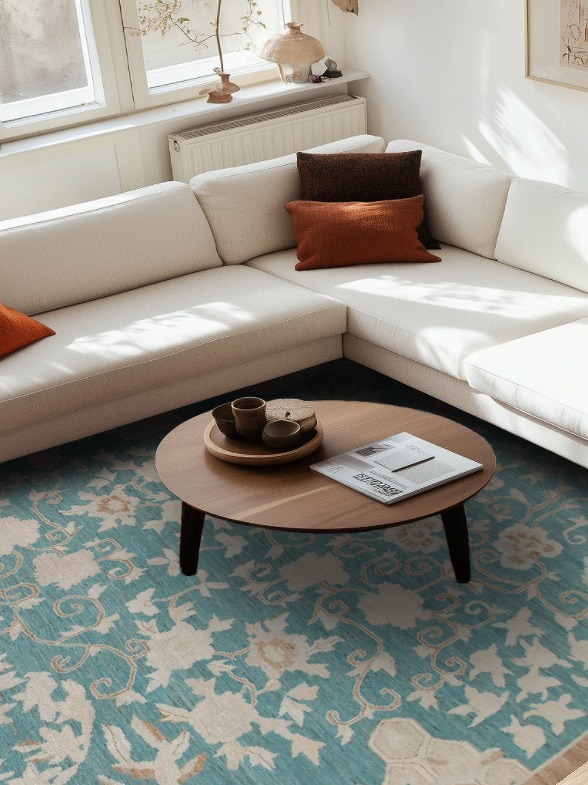 Vegetable Dye Turquoise Oushak Turkish Area Rug 9x12