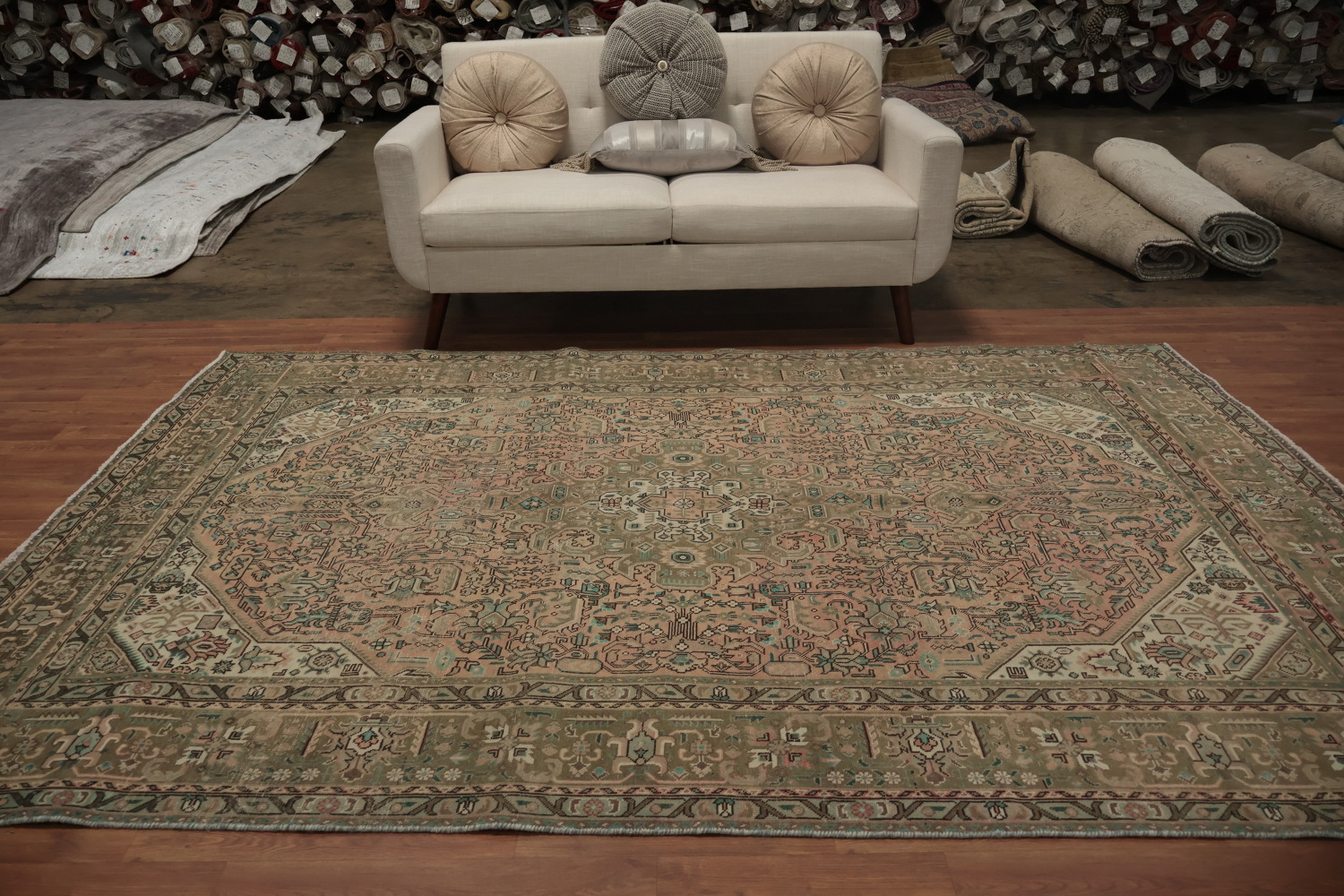 Elegant Pink Tabriz Antique-Style Rug in Subtle Earthy Tones 6x9