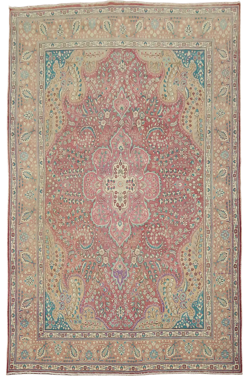 Rose and Teal Heritage Tabriz Persian Rug Rug 10x13 ft
