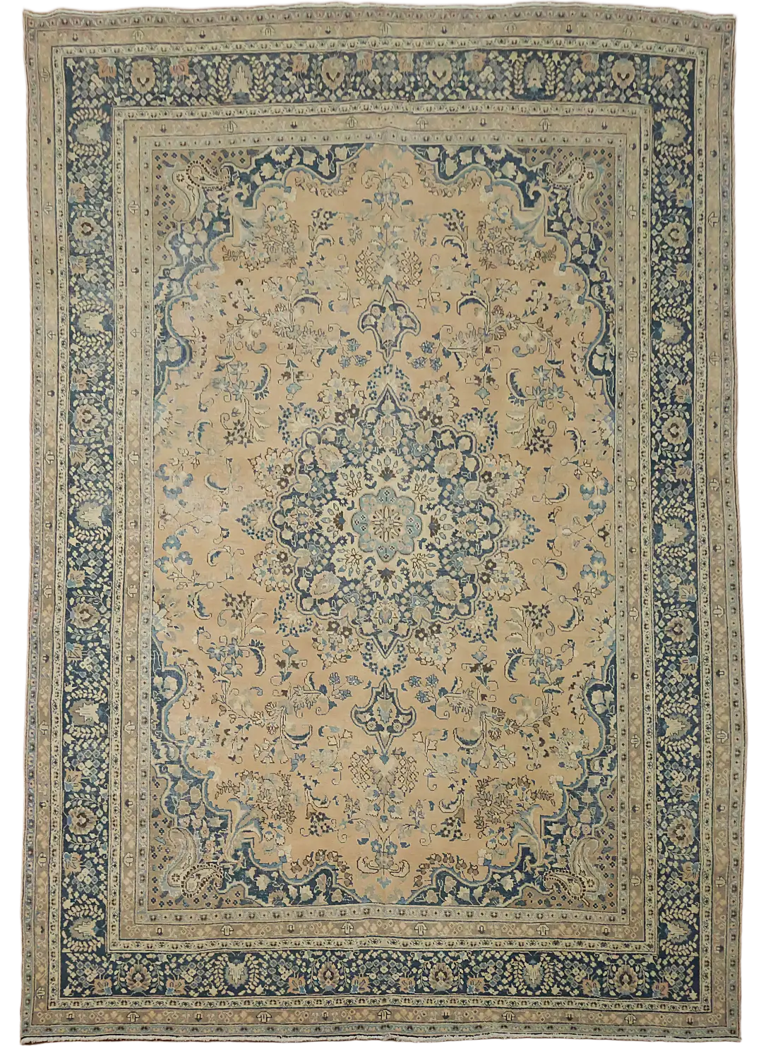 Traditional Coral Peach Vintage Mashad Persian Wool Area Rug 9x12