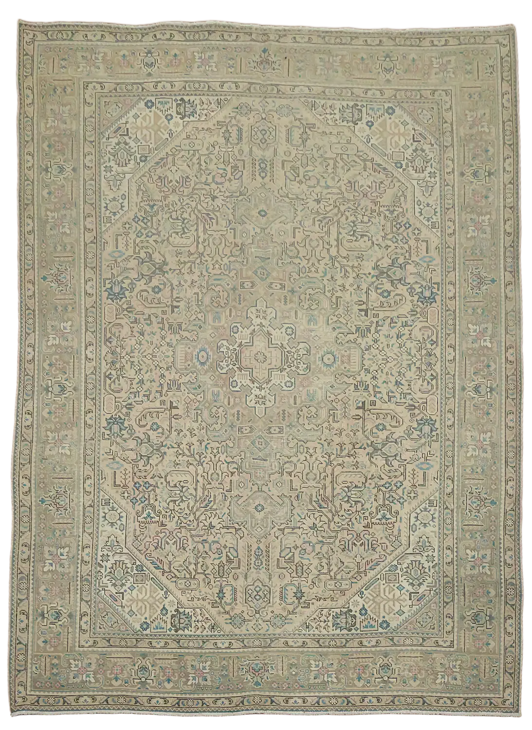 Vintage Muted Color Pink and Beige Tabriz Persian Rug 8x11 ft