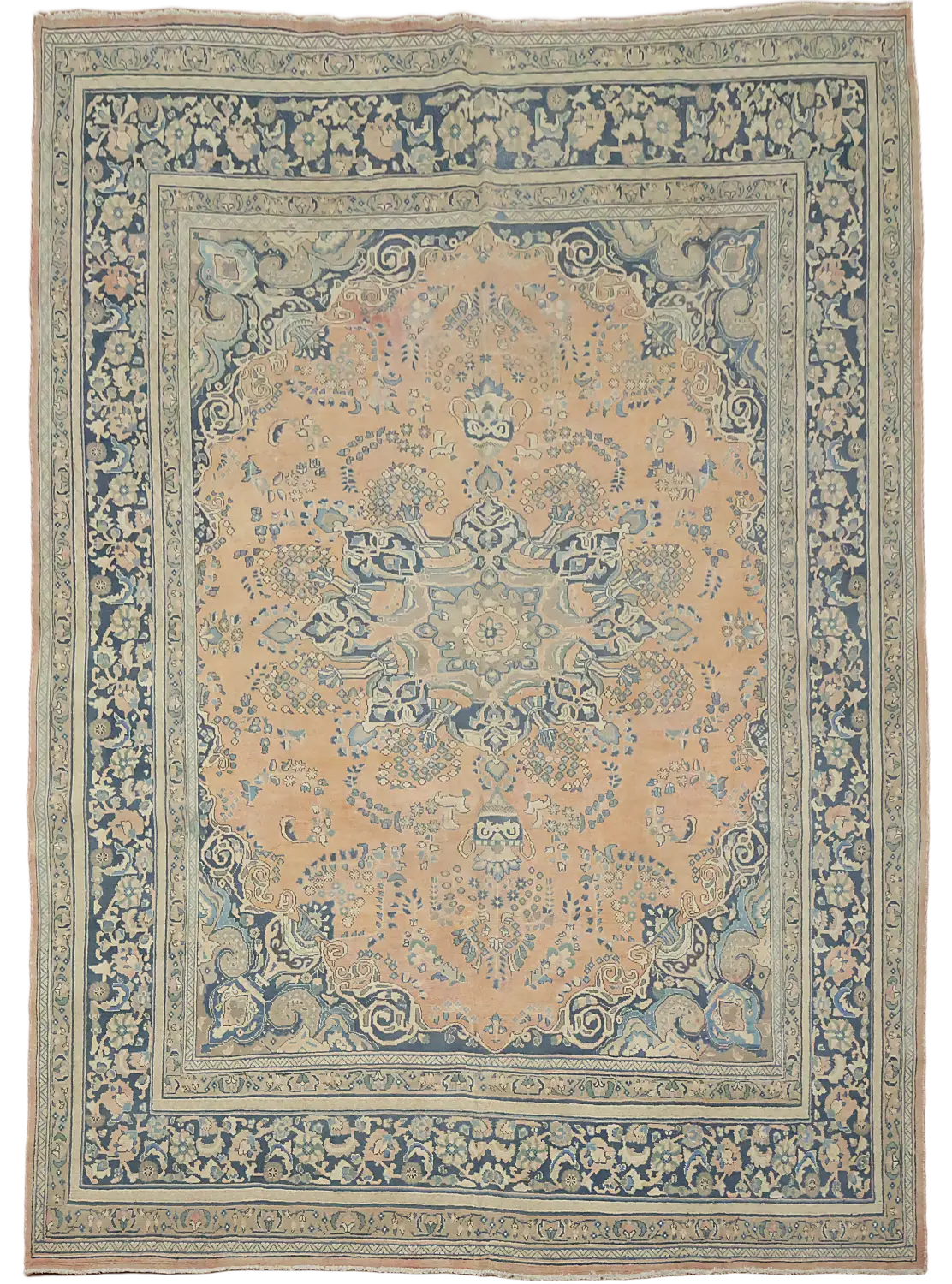 Classic Vintage Persian Rug in Soft Blue and Coral Tones 10x13