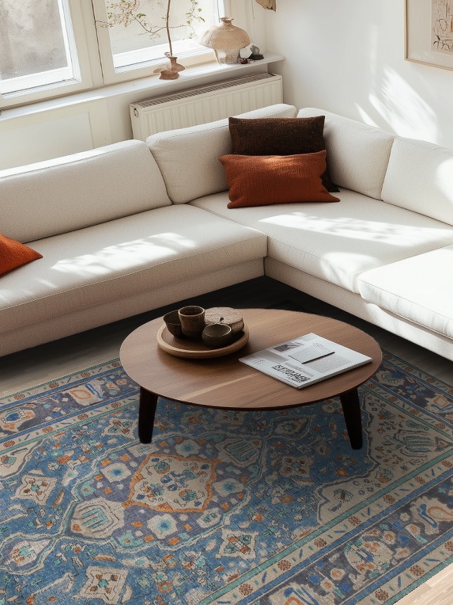 Over-Dyed Blue Tabriz Persian Area Rug 6x10