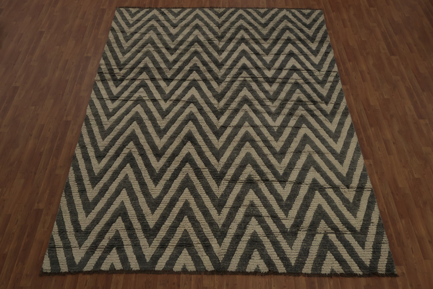 Chevron Moroccan Shaggy Wool Area Rug 9x12