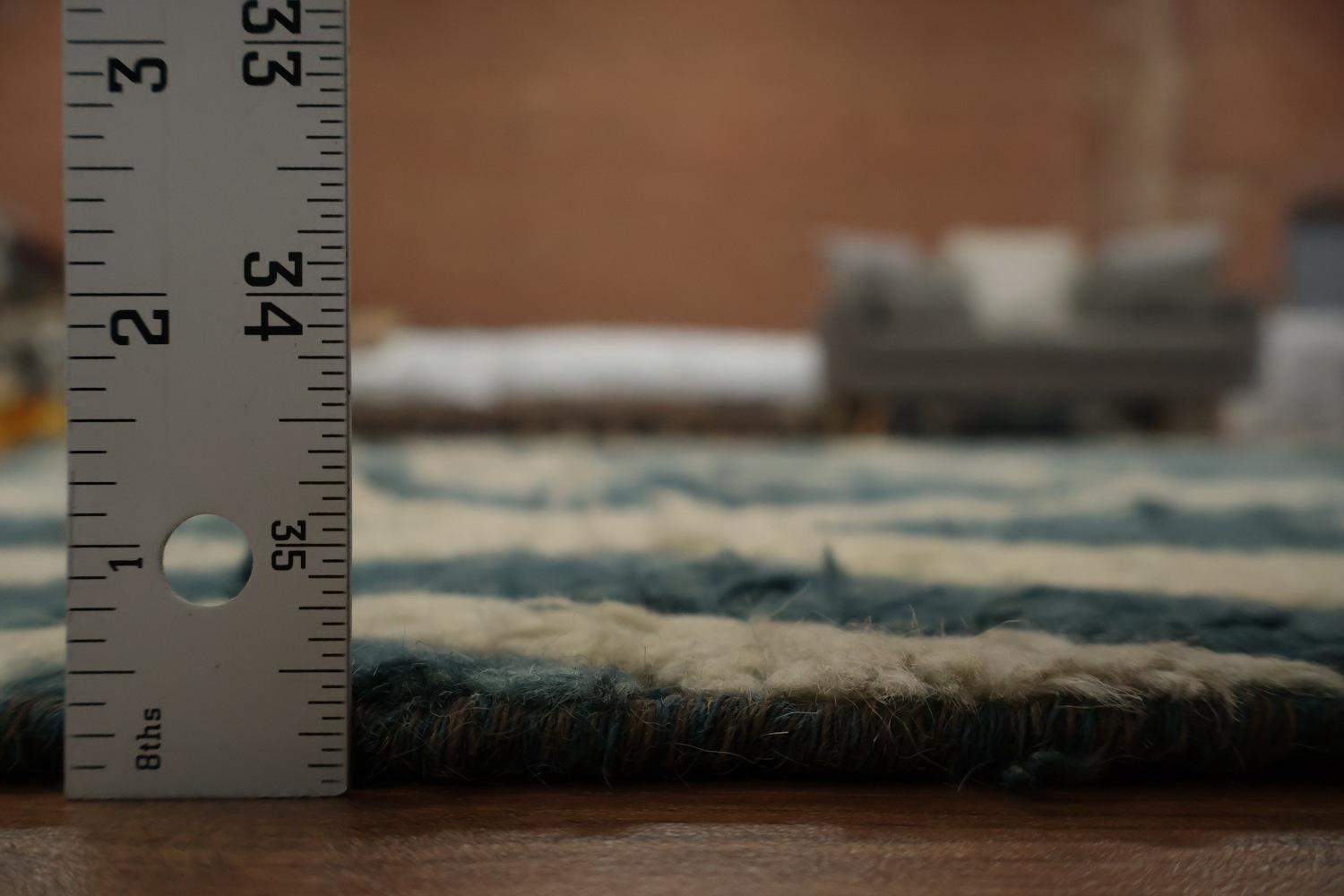 Ivory/ Blue Moroccan Shaggy Area Rug 9x11