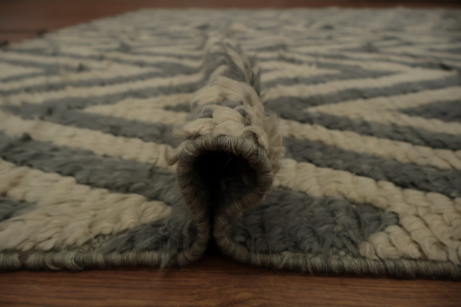 Modern Chevron Patterned Moroccan Shaggy Area Rug 9x11