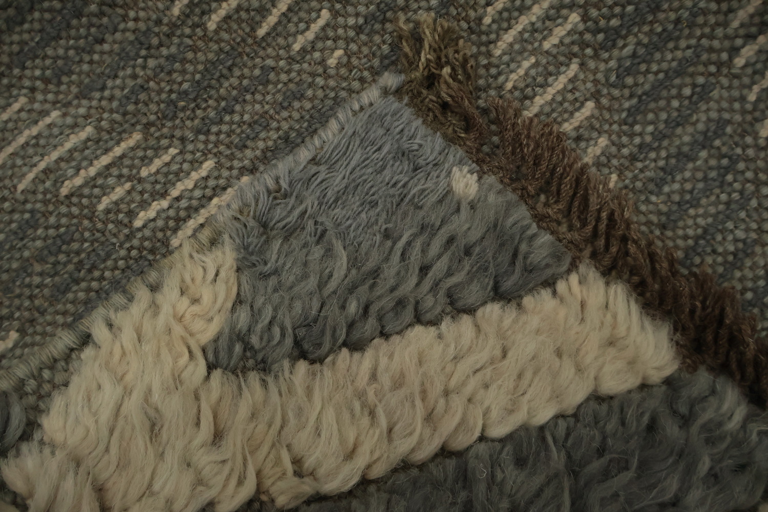 Modern Chevron Patterned Moroccan Shaggy Area Rug 9x11