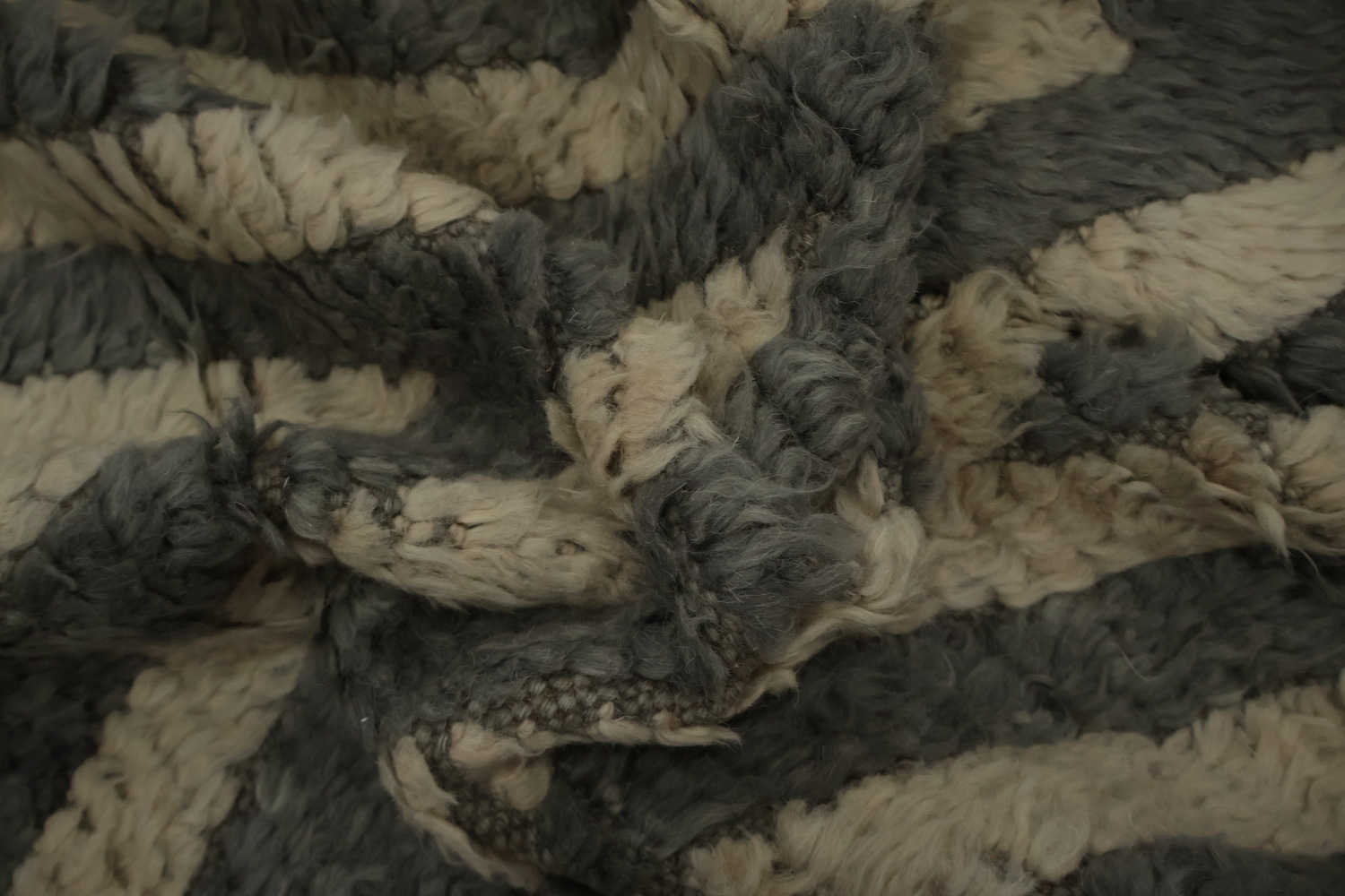Modern Chevron Patterned Moroccan Shaggy Area Rug 9x11